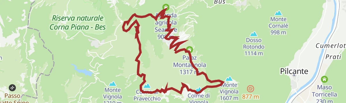 Route map: Loop between Monte Vignola, Corno della Paura, and Mosee